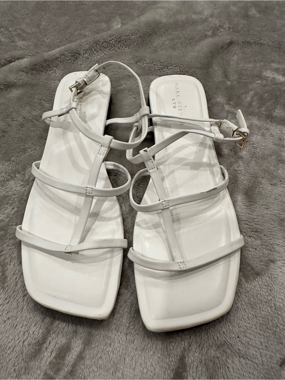 Marc Fisher LTD White Strappy Square Toe Flat Sandals